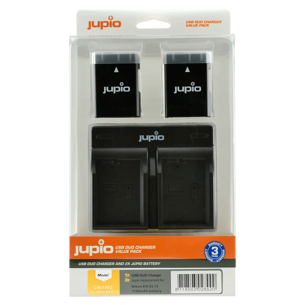 Jupio Value Pack: 2x Batteria EN-EL14(A) 1100mAh + USB caricatore doppio