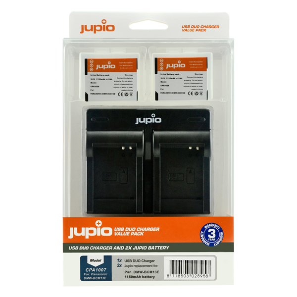 Jupio Value Pack: 2x Batteria DMW-BCM13E 1150mAh + USB caricatore doppio