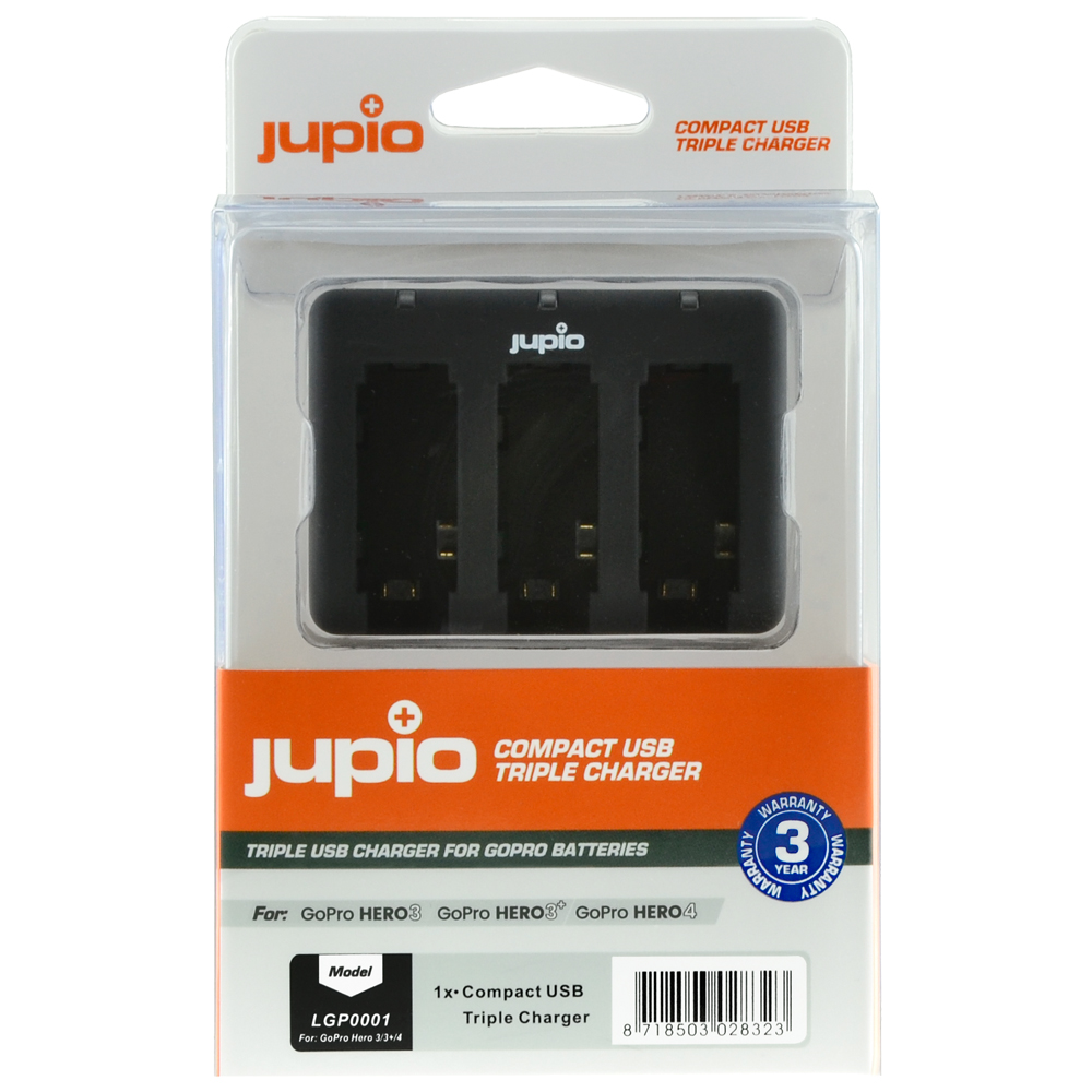 Jupio Caricatore triplo Compact USB per batterie GoPro Hero 3/3+/4