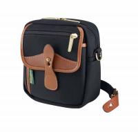 Billingham Borsello Pola Stowaway Tela Nero/Bordi Cuoio marrone chiaro + finiture ottone